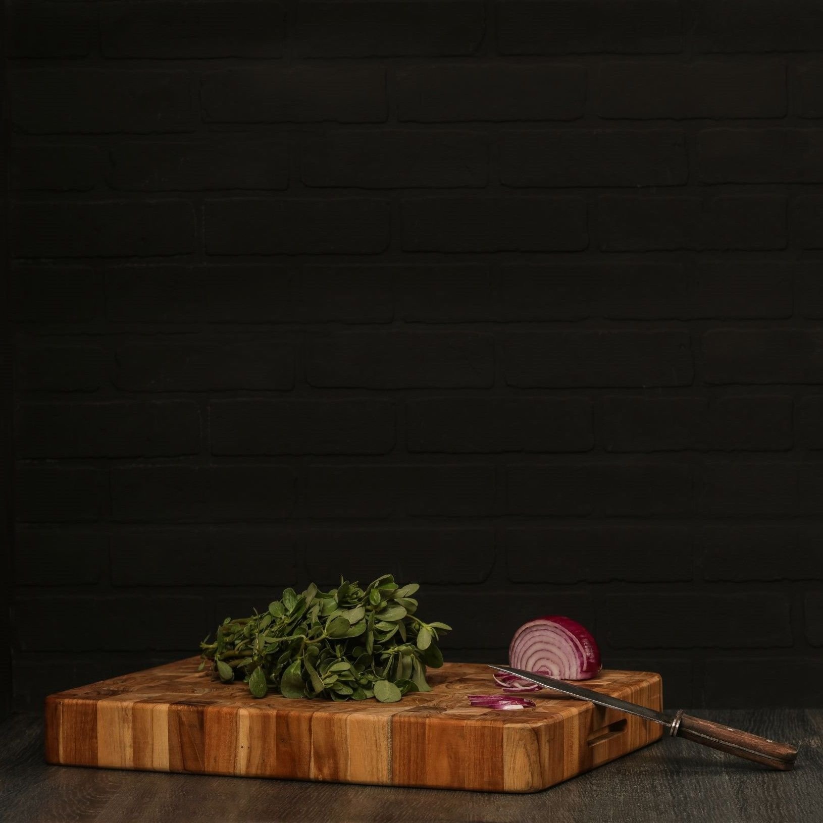 TeakHaus End Grain Cutting/Serving Board w/Hand Grip + Juice Canal (Rectangle) | 16" x 12" x 1.5" TeakHaus End Grain Cutting/Serving Board W/Hand Grip + Juice Canal (Rectangle) | 16" X 12" X 1.5" -All-Clad Shop 03.8 butcher 317