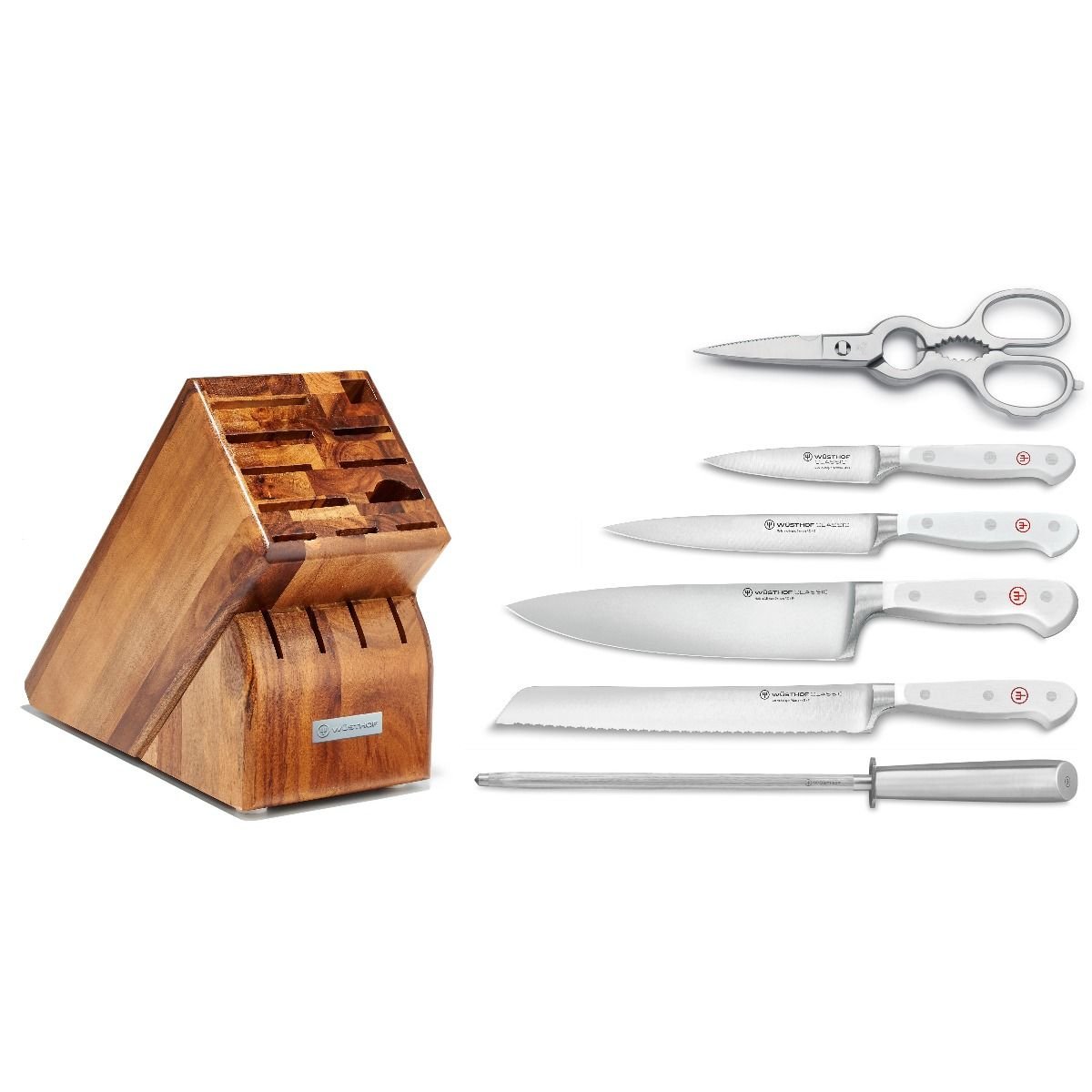 Wusthof Classic White 7-Piece Set | Acacia Wusthof Cutlery Wusthof Classic White 7-Piece Set | Acacia -All-Clad Shop 1090270701 clw 7pcblockset comp