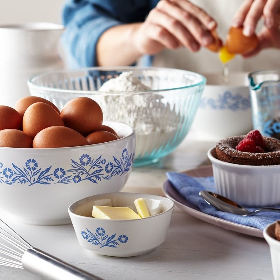 CorningWare 3-Piece Mixing Bowls | Cornflower CorningWare 3-Piece Mixing Bowls | Cornflower -All-Clad Shop 1130789 cw prepware lifestyle product cat cornflower 3