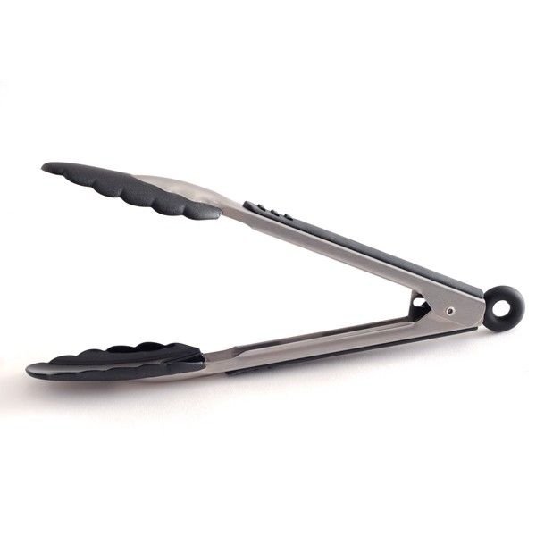 Norpro Grip-EZ 9" Locking Tongs - Black -All-Clad Shop 1968 norpro grip ez stainless steel nylon 9in locking tongs black open