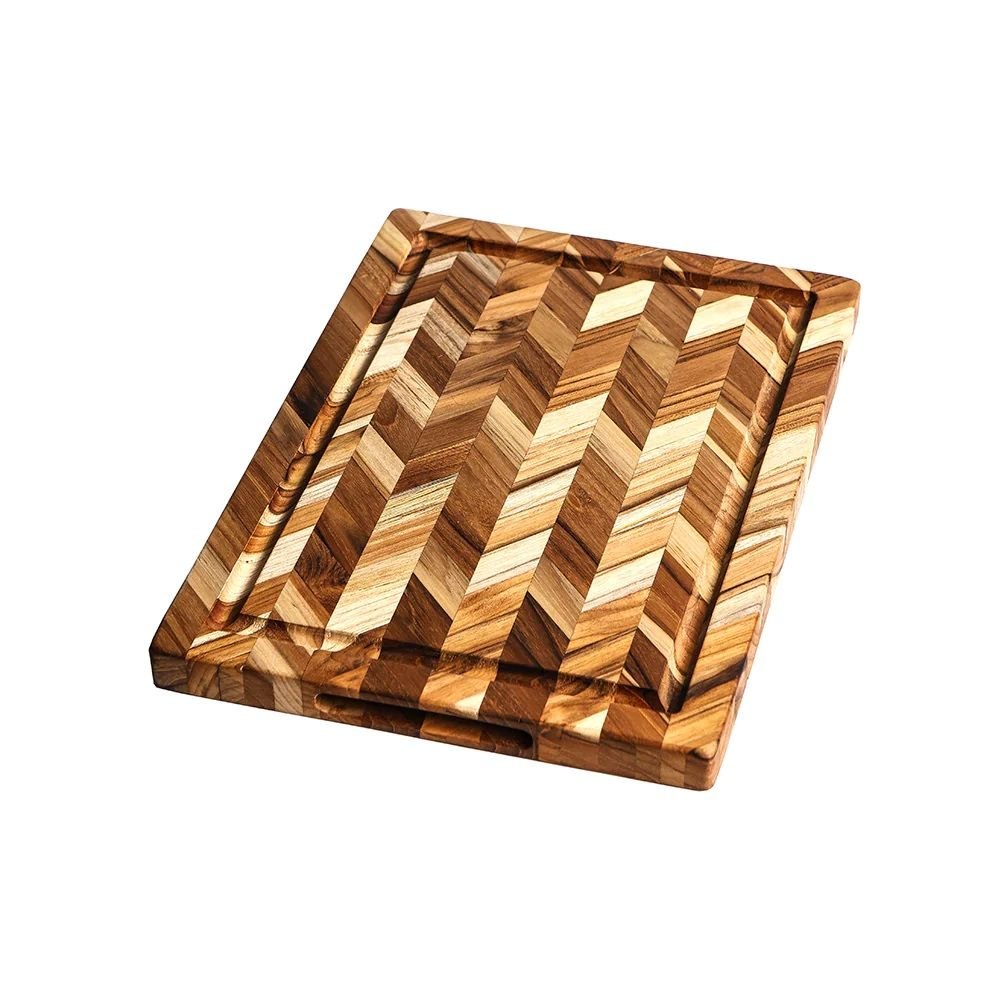 TeakHaus Herringbone End-Grain Cutting/Serving Board (Rectangle) | 14" x 10" x .9" TeakHaus Herringbone End-Grain Cutting/Serving Board (Rectangle) | 14" X 10" X .9" -All-Clad Shop