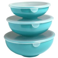 Gourmac Elliptical Melamine Prep Bowl With Lids (Set Of 3) | Turquoise