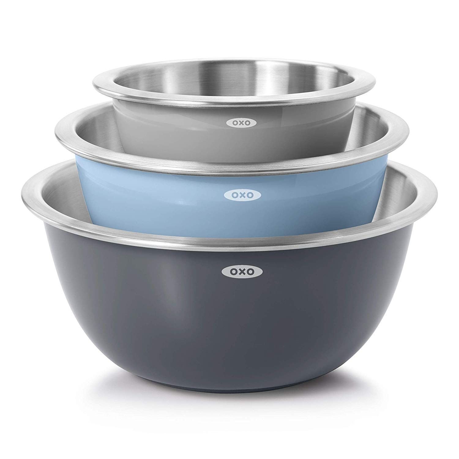 OXO 3-Piece Stainless Steel Mixing Bowl Set | Grey & Blue OXO 3-Piece Stainless Steel Mixing Bowl Set | Grey & Blue -All-Clad Shop