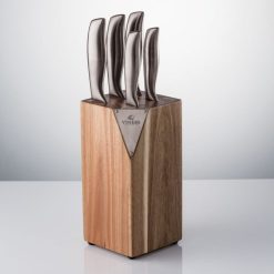 Viners 5-Piece Knife Block Set | Acacia -All-Clad Shop acacia silver knife block 1