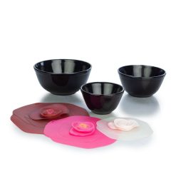 Mosser Glass Mixing Bowl Set With Silicone Lids | Black Raspberry & Roses