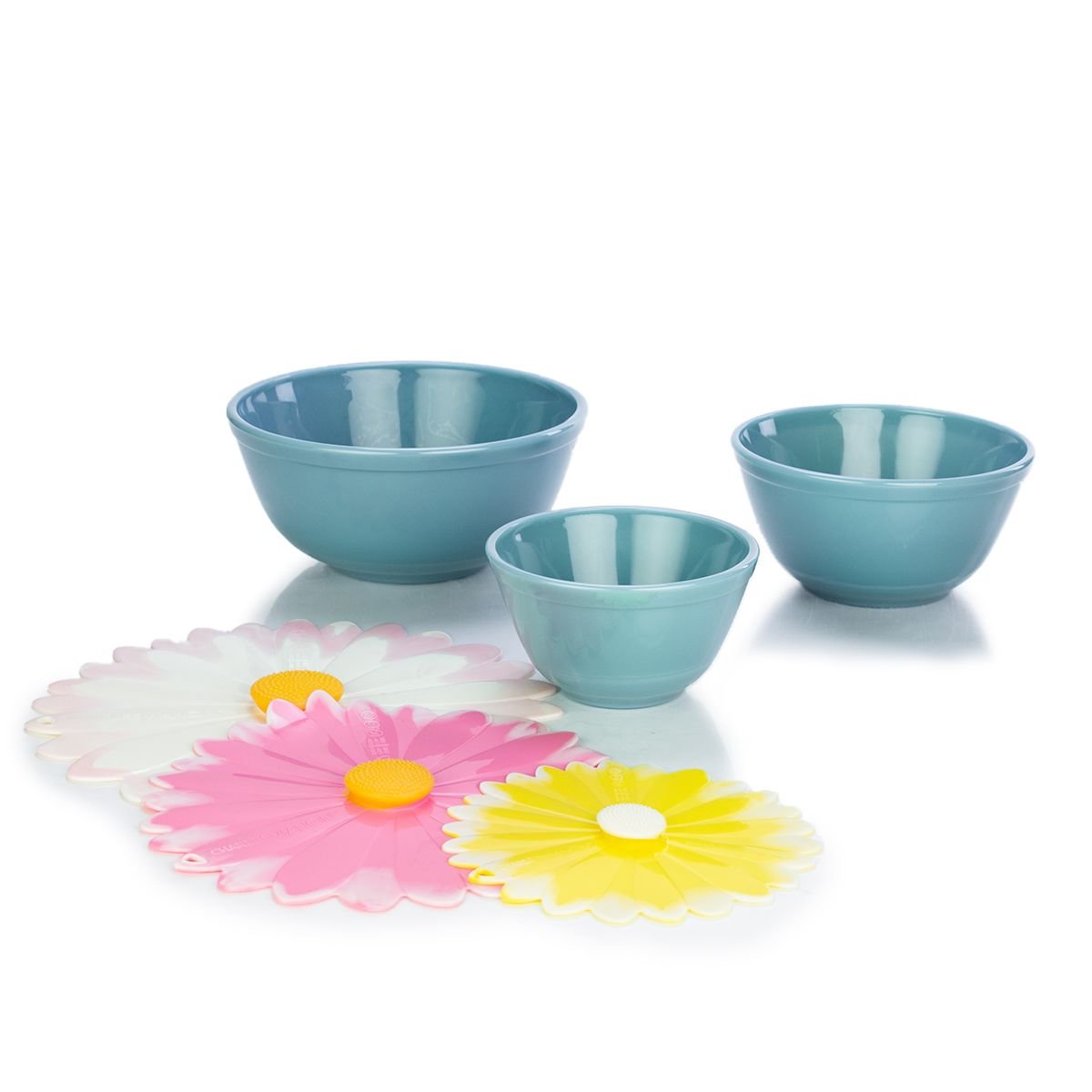 Mosser Glass Mixing Bowl Set with Silicone Lids | Georgia Blue & Daisies Mosser Glass Mixing Bowl Set With Silicone Lids | Georgia Blue & Daisies -All-Clad Shop ekb mobcvgbd