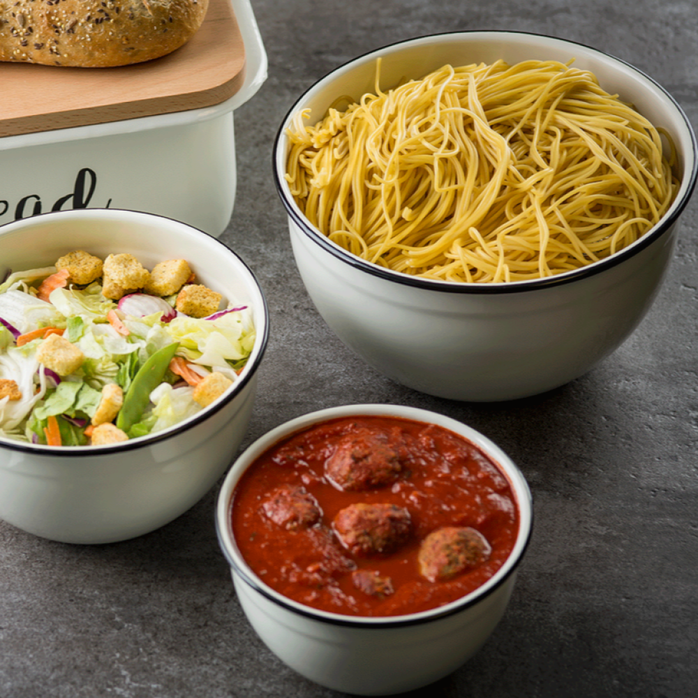 TableCraft Enamel Coated Mixing Bowls (Set of 3) | White & Black TableCraft Enamel Coated Mixing Bowls (Set Of 3) | White & Black -All-Clad Shop h80002 env 07