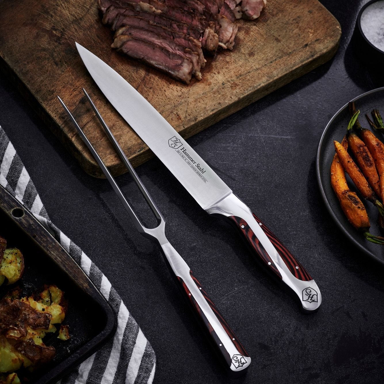Hammer Stahl Cutlery 2-Piece Carving Knife & Fork Set Hammer Stahl Cutlery 2-Piece Carving Knife & Fork Set -All-Clad Shop hs 6442 1