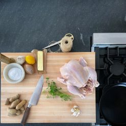 JK Adams Professional Edge Grain Maple Cutting Board | 24" X 18" X 1.5" -All-Clad Shop jk adams profhes lifestyle roast chicken prep pop