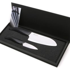 Kyocera Ceramic Knife Set 2 PC - 5.5" Santoku & 3" Paring Black Handle/White Blade