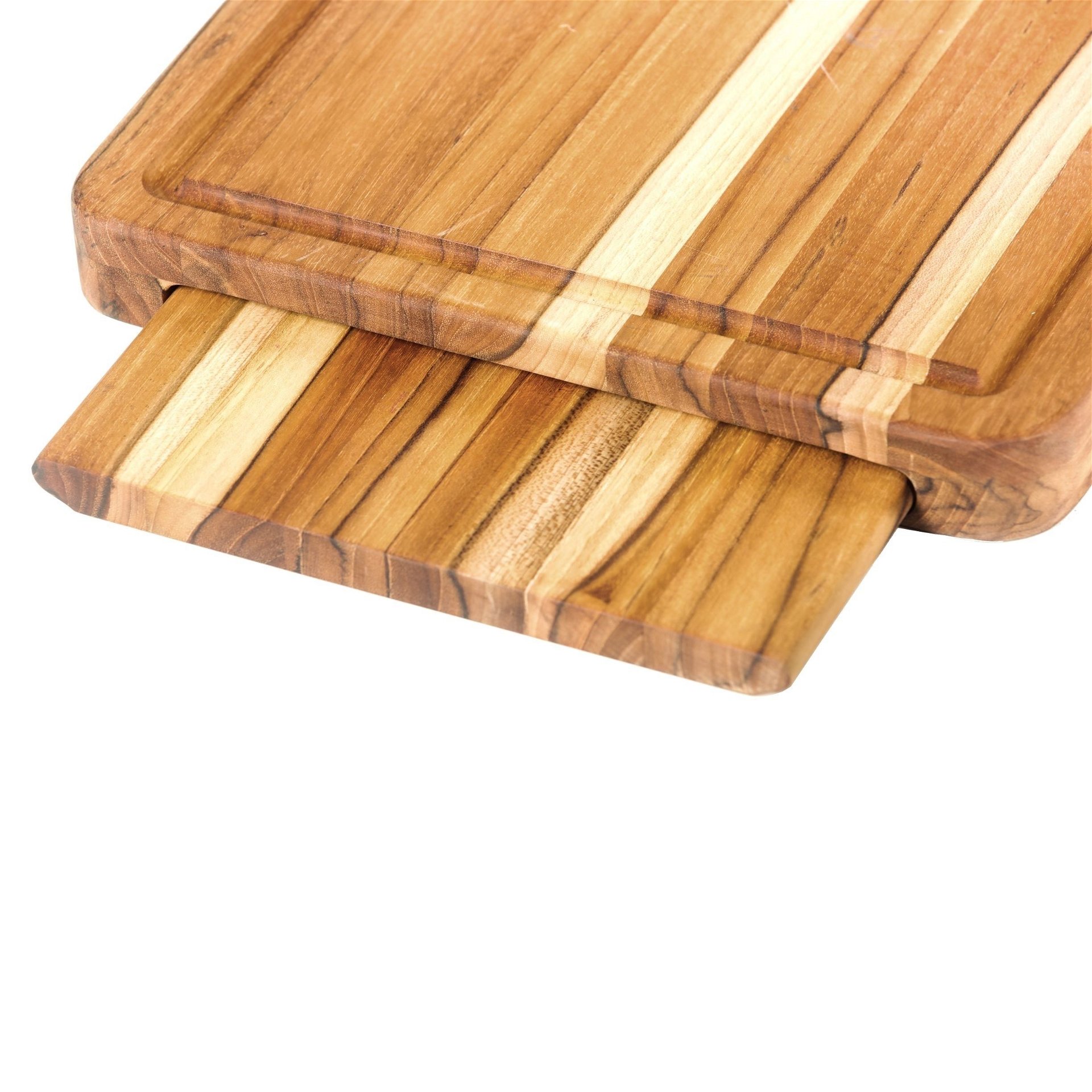 TeakHaus Edge Grain Cutting Board w/Small Board + Juice Canal (Rectangle) | 16" x 12" x 1.25" TeakHaus Edge Grain Cutting Board W/Small Board + Juice Canal (Rectangle) | 16" X 12" X 1.25" -All-Clad Shop slide out