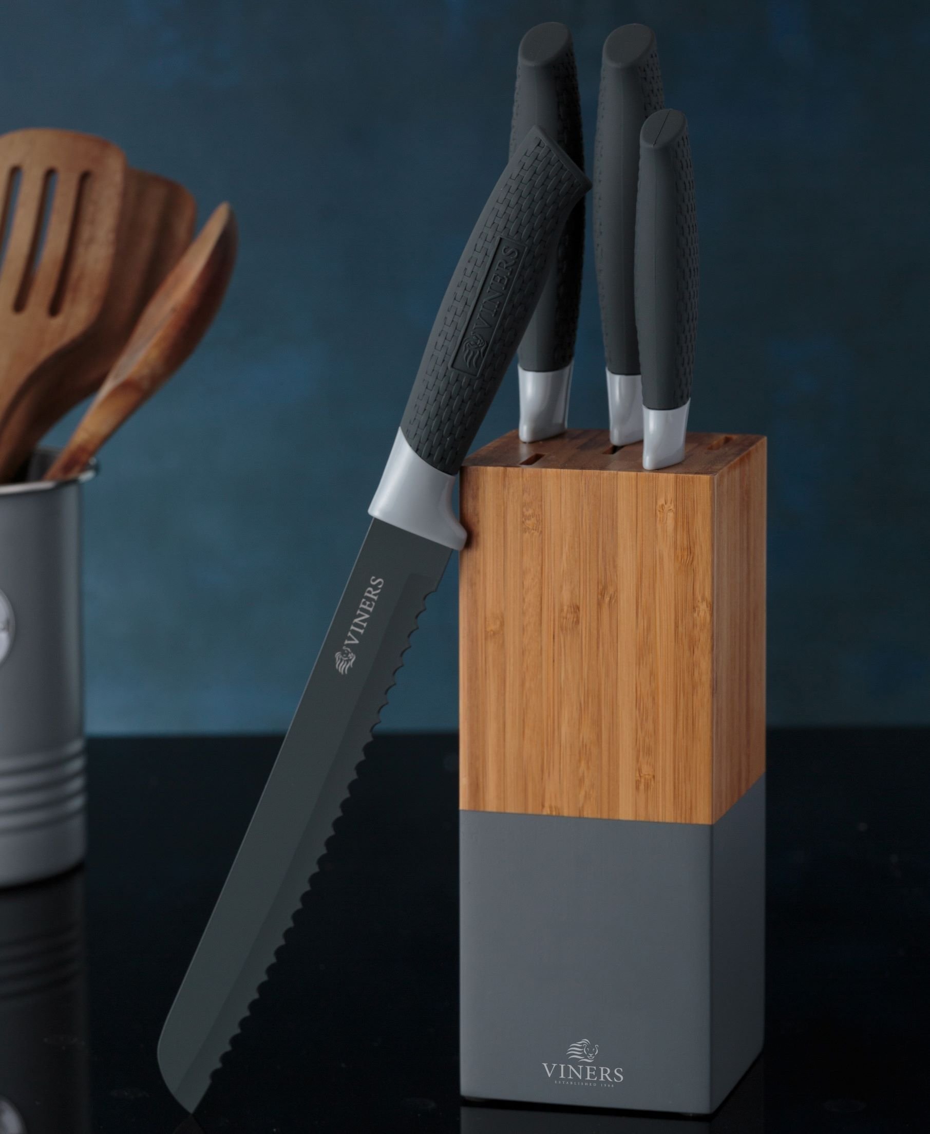 Viners Horizon 6-Piece Knife Block Set |Grey Viners Horizon 6-Piece Knife Block Set |Grey -All-Clad Shop viners horizon grey 2 1